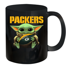 Baby Yoda Loves The Green Bay Packers Star Wars Baby Yoda Hugs Packers NFL Ceramic Mug 11oz Ceramic Mug 11oz - VeigarTee