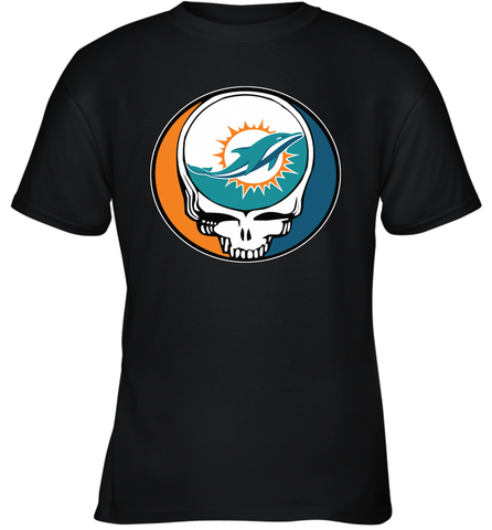 Miami Dolphins Grateful Dead Steal Your Face NFL Football Youth T-Shirt Youth T-Shirt / Black / XS Youth T-Shirt - VeigarTee