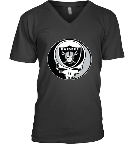 Oakland Raiders Grateful Dead Steal Your Face NFL Football Mens V-Neck T-Shirt Mens V-Neck T-Shirt / Black / S Mens V-Neck T-Shirt - VeigarTee