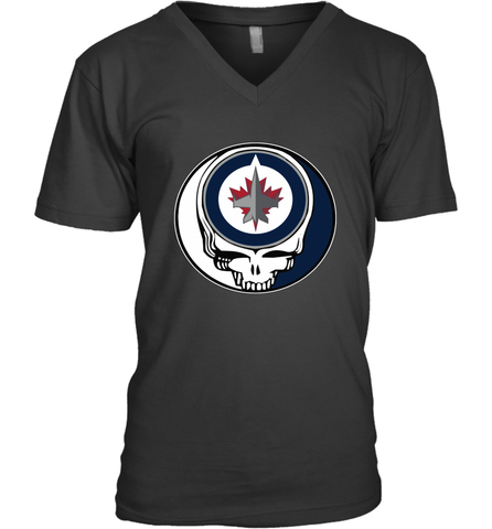 Winnipeg Jets Grateful Dead Steal Your Face Hockey NHL Mens V-Neck T-Shirt Mens V-Neck T-Shirt / Black / S Mens V-Neck T-Shirt - VeigarTee