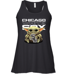 Baby Yoda Hugs Loves The Chicago White Sox Baseball Womens Racerback Tank Top