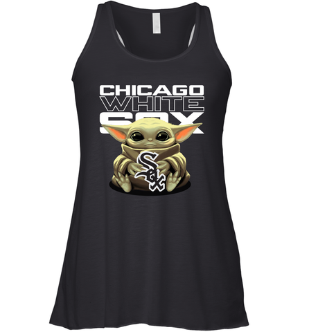 Baby Yoda Hugs Loves The Chicago White Sox Baseball Womens Racerback Tank Top Womens Racerback Tank Top / Black / XS Womens Racerback Tank Top - VeigarTee