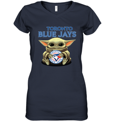 Baby Yoda Hugs Loves The Toronto Blue Jays Baseball Womens V-Neck T-Shirt Womens V-Neck T-Shirt - VeigarTee