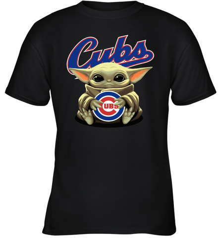 Baby Yoda Hugs Loves The Chicago Cubs Baseball Youth T-Shirt Youth T-Shirt / Black / XS Youth T-Shirt - VeigarTee