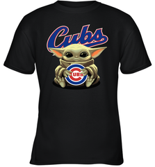Baby Yoda Hugs Loves The Chicago Cubs Baseball Youth T-Shirt Youth T-Shirt - VeigarTee