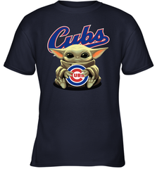 Baby Yoda Hugs Loves The Chicago Cubs Baseball Youth T-Shirt Youth T-Shirt - VeigarTee