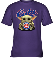 Baby Yoda Hugs Loves The Chicago Cubs Baseball Youth T-Shirt Youth T-Shirt - VeigarTee