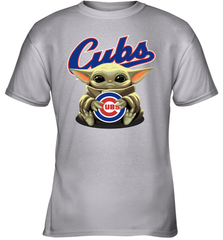 Baby Yoda Hugs Loves The Chicago Cubs Baseball Youth T-Shirt Youth T-Shirt - VeigarTee