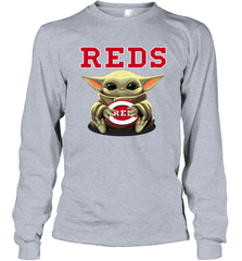 Baby Yoda Hugs Loves The Cincinnati Reds Baseball Adult Long Sleeve T-Shirt Adult Long Sleeve T-Shirt - VeigarTee