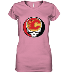 Calgary Flames Grateful Dead Steal Your Face Hockey NHL Womens V-Neck T-Shirt Womens V-Neck T-Shirt - VeigarTee