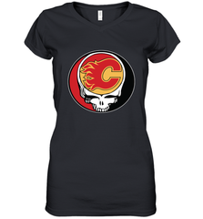 Calgary Flames Grateful Dead Steal Your Face Hockey NHL Womens V-Neck T-Shirt Womens V-Neck T-Shirt - VeigarTee