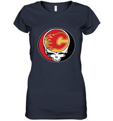 Calgary Flames Grateful Dead Steal Your Face Hockey NHL Womens V-Neck T-Shirt Womens V-Neck T-Shirt - VeigarTee