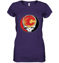 Calgary Flames Grateful Dead Steal Your Face Hockey NHL Womens V-Neck T-Shirt Womens V-Neck T-Shirt - VeigarTee