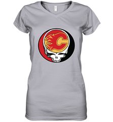 Calgary Flames Grateful Dead Steal Your Face Hockey NHL Womens V-Neck T-Shirt Womens V-Neck T-Shirt - VeigarTee