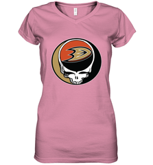 Anaheim Ducks Grateful Dead Steal Your Face Hockey NHL Womens V-Neck T-Shirt Womens V-Neck T-Shirt - VeigarTee