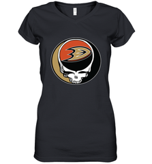 Anaheim Ducks Grateful Dead Steal Your Face Hockey NHL Womens V-Neck T-Shirt Womens V-Neck T-Shirt - VeigarTee