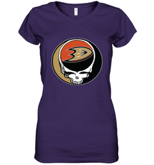 Anaheim Ducks Grateful Dead Steal Your Face Hockey NHL Womens V-Neck T-Shirt Womens V-Neck T-Shirt - VeigarTee