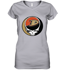 Anaheim Ducks Grateful Dead Steal Your Face Hockey NHL Womens V-Neck T-Shirt Womens V-Neck T-Shirt - VeigarTee