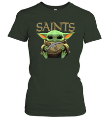 Baby Yoda Loves The New Orleans Saints Star Wars Baby Yoda Hugs Saints NFL Womens T-Shirt Womens T-Shirt - VeigarTee
