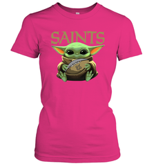 Baby Yoda Loves The New Orleans Saints Star Wars Baby Yoda Hugs Saints NFL Womens T-Shirt Womens T-Shirt - VeigarTee