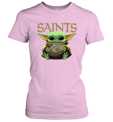 Baby Yoda Loves The New Orleans Saints Star Wars Baby Yoda Hugs Saints NFL Womens T-Shirt Womens T-Shirt - VeigarTee