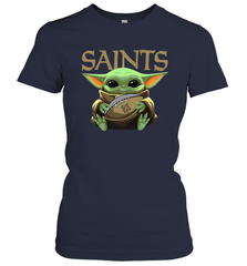 Baby Yoda Loves The New Orleans Saints Star Wars Baby Yoda Hugs Saints NFL Womens T-Shirt Womens T-Shirt - VeigarTee