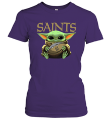 Baby Yoda Loves The New Orleans Saints Star Wars Baby Yoda Hugs Saints NFL Womens T-Shirt Womens T-Shirt - VeigarTee