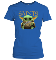 Baby Yoda Loves The New Orleans Saints Star Wars Baby Yoda Hugs Saints NFL Womens T-Shirt Womens T-Shirt - VeigarTee