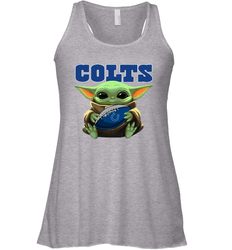 Baby Yoda Loves The Indianapolis Colts Star Wars Baby Yoda Hugs Colts NFL Womens Racerback Tank Top