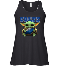 Baby Yoda Loves The Indianapolis Colts Star Wars Baby Yoda Hugs Colts NFL Womens Racerback Tank Top