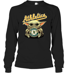Baby Yoda Hugs Loves The Oakland Athletics Baseball Adult Long Sleeve T-Shirt Adult Long Sleeve T-Shirt - VeigarTee