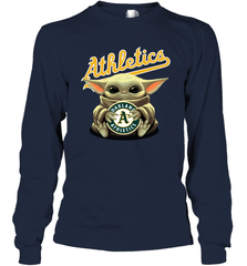 Baby Yoda Hugs Loves The Oakland Athletics Baseball Adult Long Sleeve T-Shirt Adult Long Sleeve T-Shirt - VeigarTee
