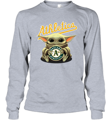 Baby Yoda Hugs Loves The Oakland Athletics Baseball Adult Long Sleeve T-Shirt Adult Long Sleeve T-Shirt - VeigarTee