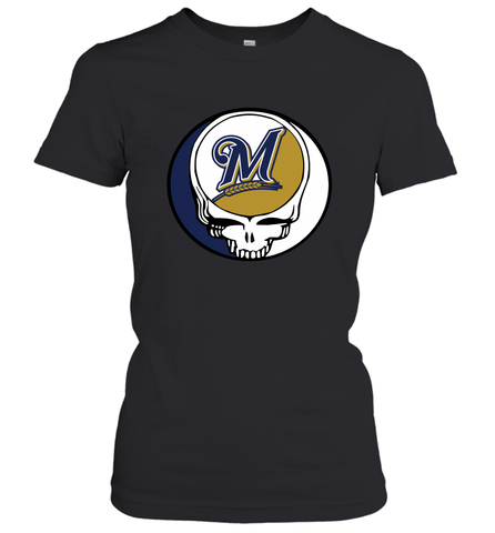 Milwaukee Brewers Grateful Dead Steal Your Face Baseball Womens T-Shirt Womens T-Shirt / Black / XS Womens T-Shirt - VeigarTee