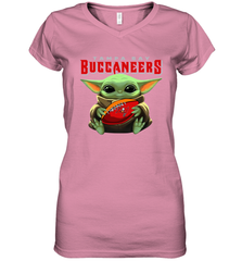 Baby Yoda Loves The Tampa Bay Buccaneers Star Wars Baby Yoda Hugs Buccaneers NFL Womens V-Neck T-Shirt Womens V-Neck T-Shirt - VeigarTee