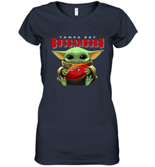 Baby Yoda Loves The Tampa Bay Buccaneers Star Wars Baby Yoda Hugs Buccaneers NFL Womens V-Neck T-Shirt Womens V-Neck T-Shirt - VeigarTee