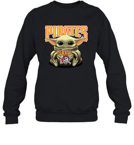 Baby Yoda Hugs Loves The Pittsburgh Pirates Baseball Adult Sweatshirt Adult Sweatshirt / Black / S Adult Sweatshirt - VeigarTee