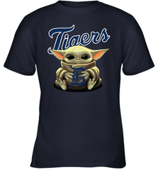 Baby Yoda Hugs Loves The Detroit Tigers Baseball Youth T-Shirt Youth T-Shirt - VeigarTee