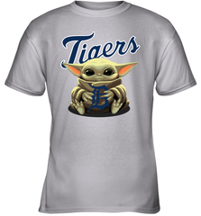 Baby Yoda Hugs Loves The Detroit Tigers Baseball Youth T-Shirt Youth T-Shirt - VeigarTee