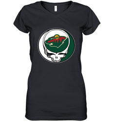 Minnesota Wild Grateful Dead Steal Your Face Hockey NHL Womens V-Neck T-Shirt
