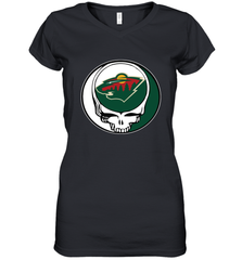 Minnesota Wild Grateful Dead Steal Your Face Hockey NHL Womens V-Neck T-Shirt Womens V-Neck T-Shirt - VeigarTee