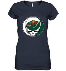 Minnesota Wild Grateful Dead Steal Your Face Hockey NHL Womens V-Neck T-Shirt Womens V-Neck T-Shirt - VeigarTee