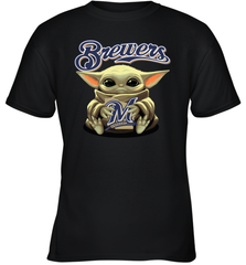 Baby Yoda Hugs Loves The Milwaukee Brewers Baseball Youth T-Shirt Youth T-Shirt - VeigarTee