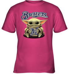 Baby Yoda Hugs Loves The Milwaukee Brewers Baseball Youth T-Shirt Youth T-Shirt - VeigarTee