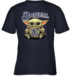 Baby Yoda Hugs Loves The Milwaukee Brewers Baseball Youth T-Shirt