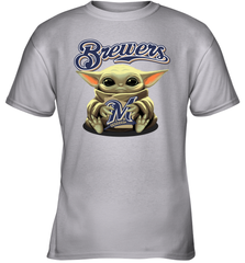 Baby Yoda Hugs Loves The Milwaukee Brewers Baseball Youth T-Shirt Youth T-Shirt - VeigarTee