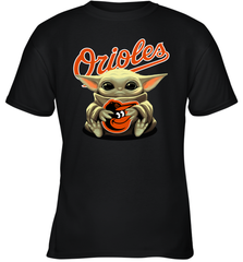 Baby Yoda Hugs Loves The Baltimore Orioles Baseball Youth T-Shirt Youth T-Shirt - VeigarTee