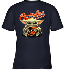 Baby Yoda Hugs Loves The Baltimore Orioles Baseball Youth T-Shirt Youth T-Shirt - VeigarTee