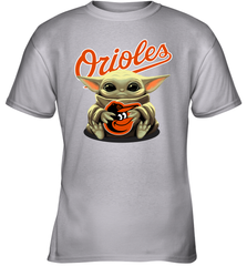 Baby Yoda Hugs Loves The Baltimore Orioles Baseball Youth T-Shirt Youth T-Shirt - VeigarTee
