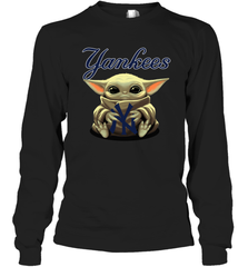 Baby Yoda Hugs Loves The New York Yankees Baseball Adult Long Sleeve T-Shirt Adult Long Sleeve T-Shirt - VeigarTee